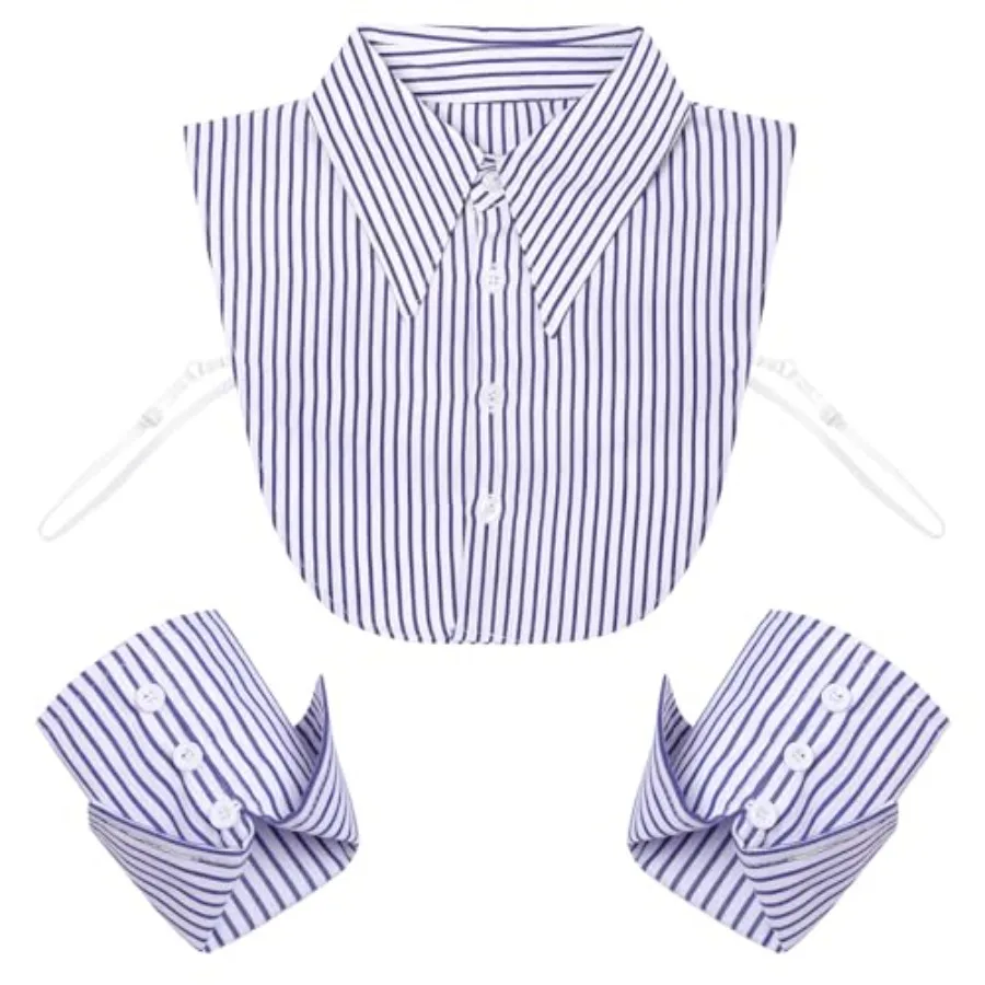 Fake Collar Shirt Wrist Cuffs Blue White Striped Detachable Button-Down Shirts False Sleeve Cuffs Collar for Women
Fake Collar Shirt Wrist Cuffs Blue White Striped Detachable Button-Down Shirts False Sleeve Cuffs Collar for Women