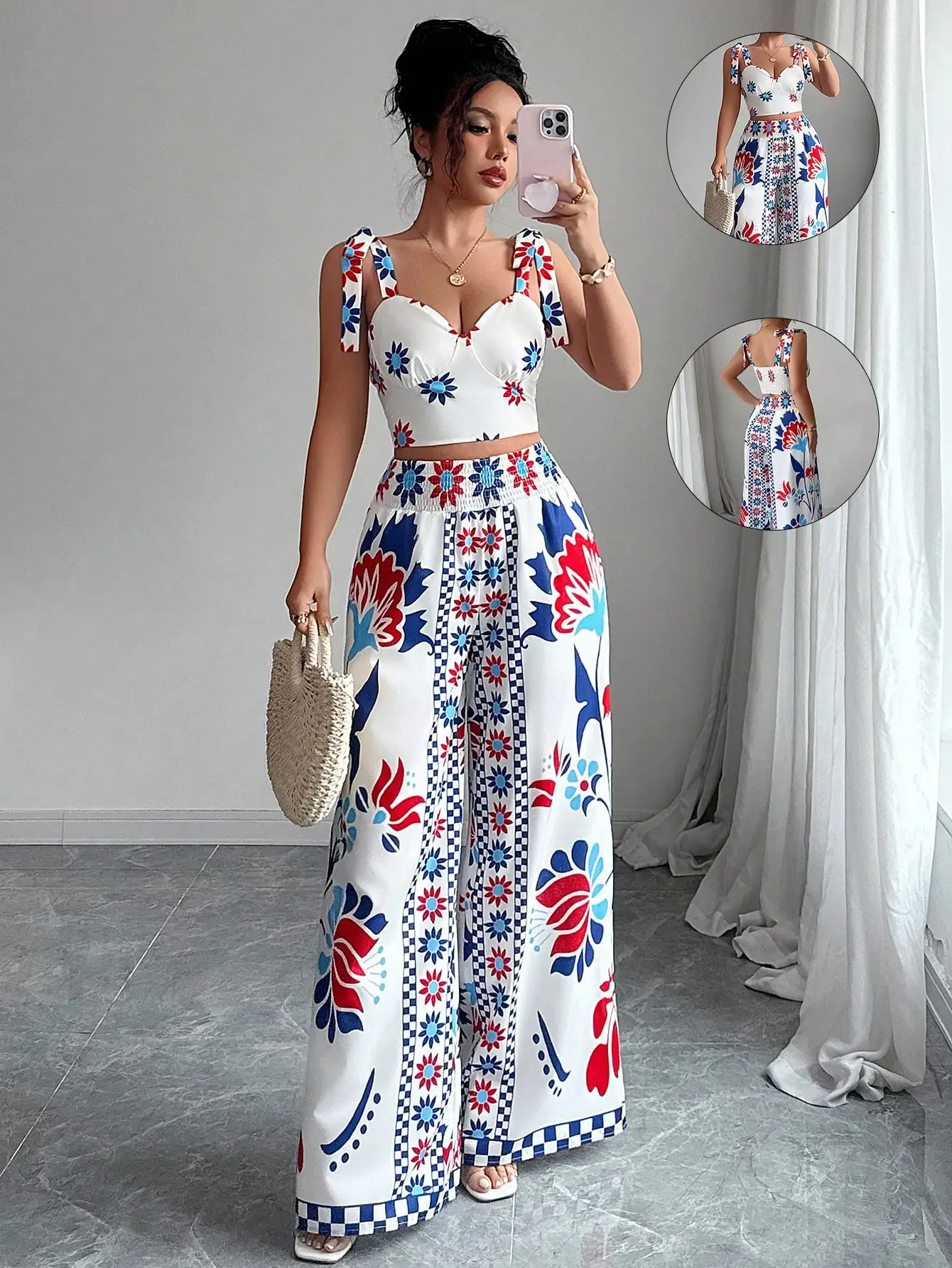 Женский комплект из укороченного топа с цветочным принтом в стиле бохо и широких брюк для летнего повседневного образа
Женский комплект из укороченного топа с цветочным принтом в стиле бохо и широких брюк для летнего повседневного образа