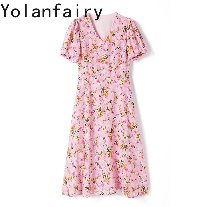 YOLANFAIRY French Style 100% Real Mulberry Silk Dresses for Woman 2025 Summer Elegant V-neck Birthday Dress Fairy Floral Dress
YOLANFAIRY French Style 100% Real Mulberry Silk Dresses for Woman 2025 Summer Elegant V-neck Birthday Dress Fairy Floral Dress