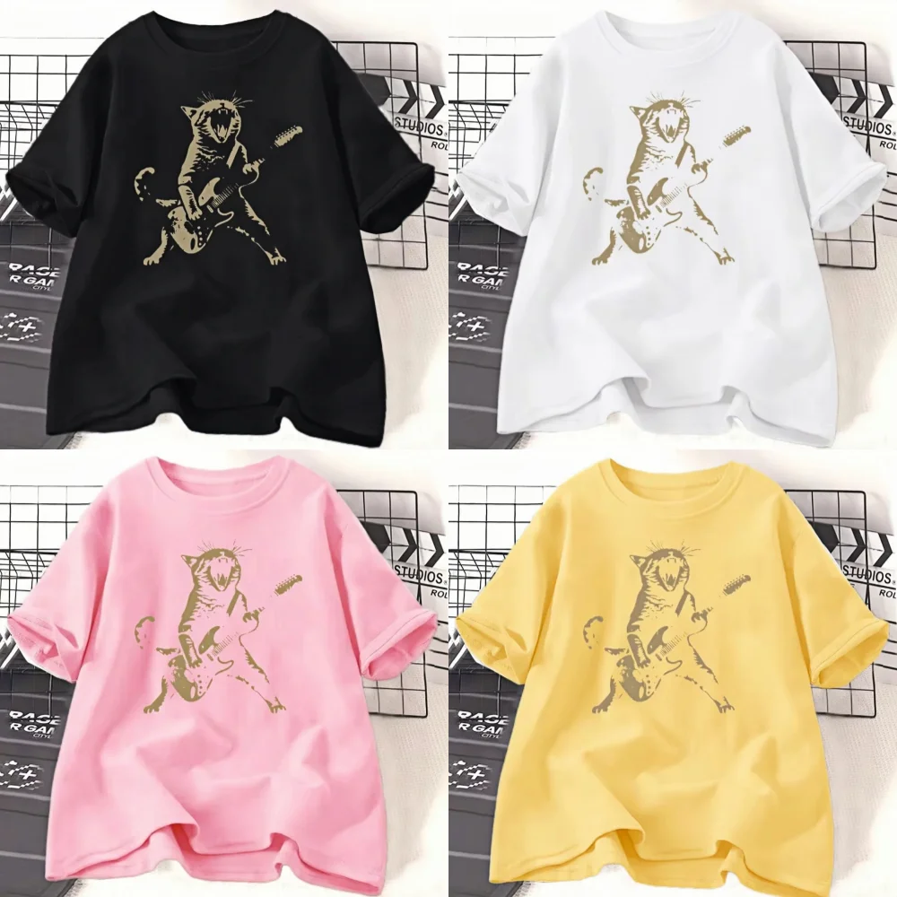 Хлопковая футболка с изображением рок-кота, играющего на гитаре, женская и мужская забавная футболка с принтом гитары и кота, повседневная уличная одежда с короткими рукавами и круглым вырезом
Хлопковая футболка с изображением рок-кота, играющего на гитаре, женская и мужская забавная футболка с принтом гитары и кота, повседневная уличная одежда с короткими рукавами и круглым вырезом