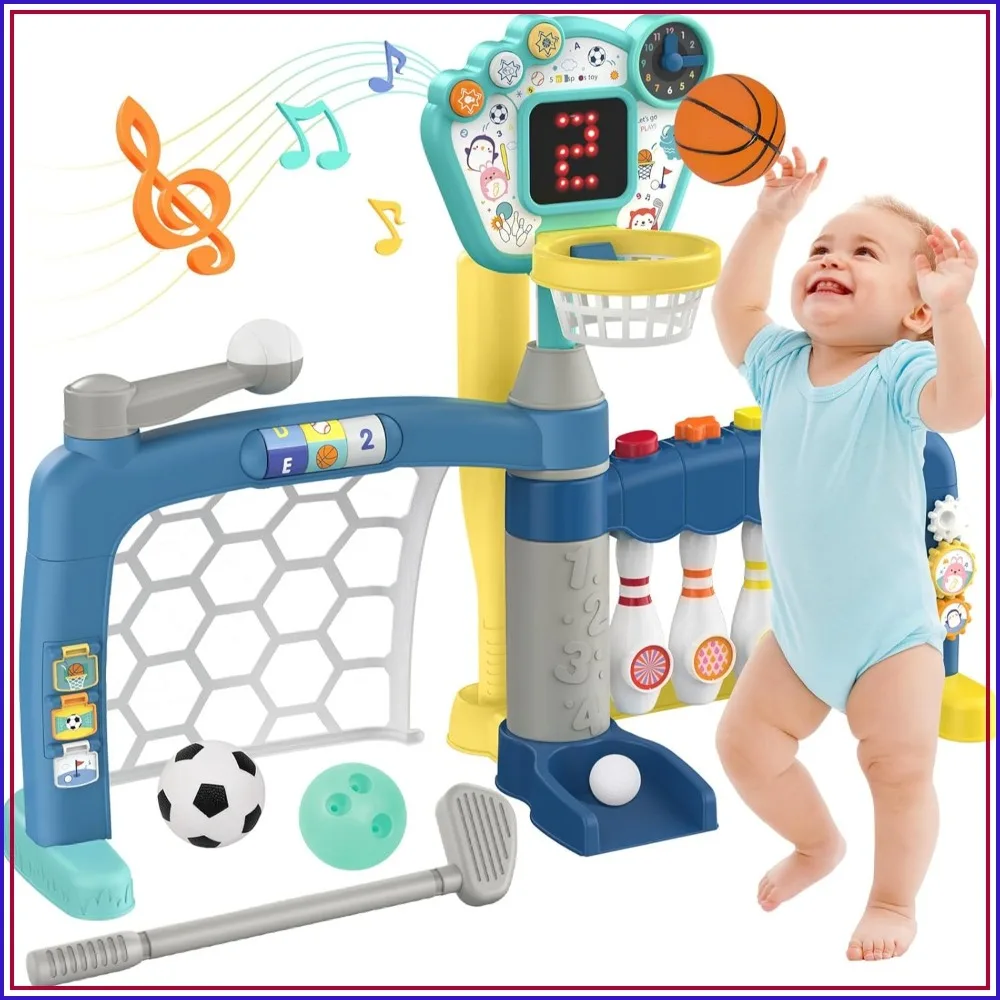 5-in-1 Toddler Sports Toy: Basketball, Soccer, Bowling, Baseball, Golf Activity Center for 1-3 Year Olds
5-in-1 Toddler Sports Toy: Basketball, Soccer, Bowling, Baseball, Golf Activity Center for 1-3 Year Olds