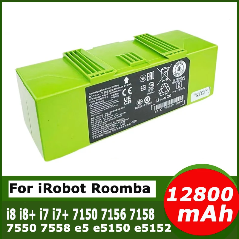 12800mAh Battery for iRobot Roomba i7 i7+ 7150 7158 7556 7558 i3 i3+ i4 i4+ i8 i8+ and e5 e6 5150 6198 Replacement Battery
12800mAh Battery for iRobot Roomba i7 i7+ 7150 7158 7556 7558 i3 i3+ i4 i4+ i8 i8+ and e5 e6 5150 6198 Replacement Battery