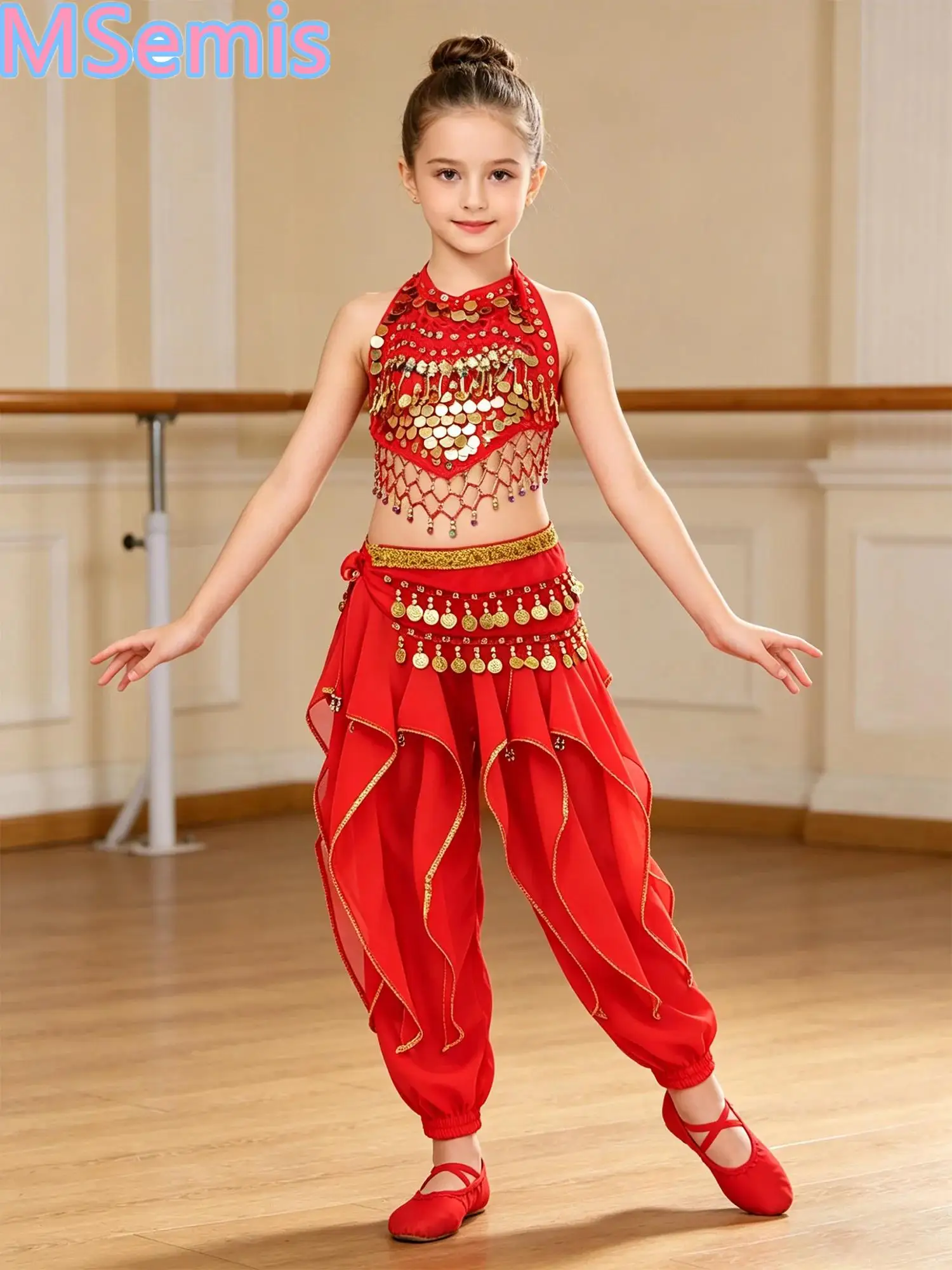 Kids Girls Sequin Tassel Belly Dance Outfits 3-piece Halter Self-tie Backless Crop Top Pants And Waist Chain Belly Dance Costume
Kids Girls Sequin Tassel Belly Dance Outfits 3-piece Halter Self-tie Backless Crop Top Pants And Waist Chain Belly Dance Costume