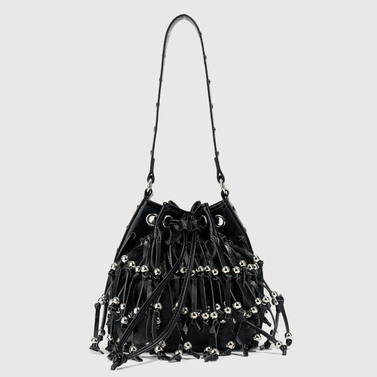 Handmade Rivet Bucket Bag - Beaded Tassel Drawstring Purse, Magnetic Clasp Shoulder Handbag for Women
Handmade Rivet Bucket Bag - Beaded Tassel Drawstring Purse, Magnetic Clasp Shoulder Handbag for Women