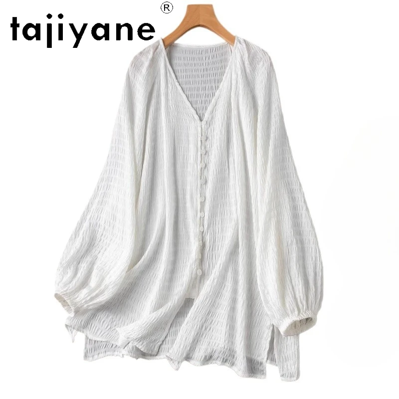 TAJIYANE 93% Mulberry Silk White Shirt Women V-neck Mid Length Shirts Real Silk Lantern Sleeve Spring Tops Woman Clothes 2026
TAJIYANE 93% Mulberry Silk White Shirt Women V-neck Mid Length Shirts Real Silk Lantern Sleeve Spring Tops Woman Clothes 2026