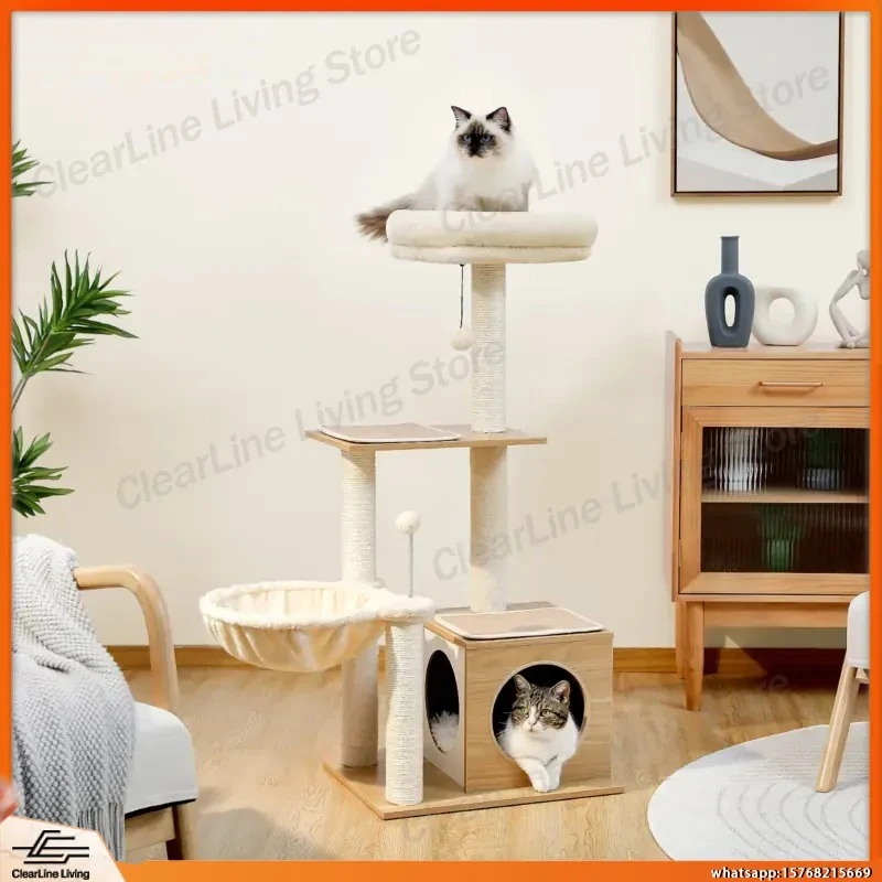 Modern Cat Tree for Indoor Cats Multi-Level Wooden Cat Tower with Cozy Condo Hammock Sisal Scratching Posts Kitten House Cat
Modern Cat Tree for Indoor Cats Multi-Level Wooden Cat Tower with Cozy Condo Hammock Sisal Scratching Posts Kitten House Cat