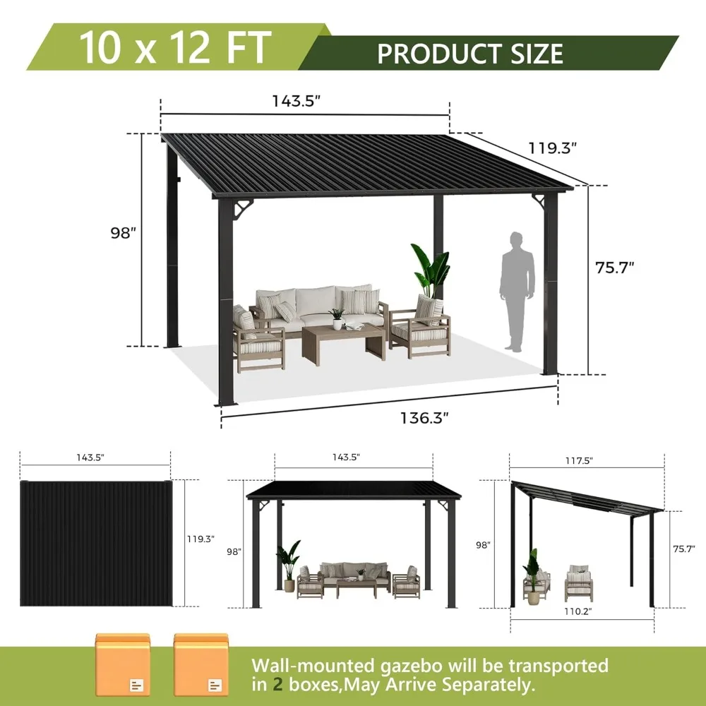 10'x12' Lean-to Gazebo Hardtop Pergola Metal Roof Wall Mounted Heavy Duty Canopy Awning for Backyard Deck Customized Outdoor She
10'x12' Lean-to Gazebo Hardtop Pergola Metal Roof Wall Mounted Heavy Duty Canopy Awning for Backyard Deck Customized Outdoor She