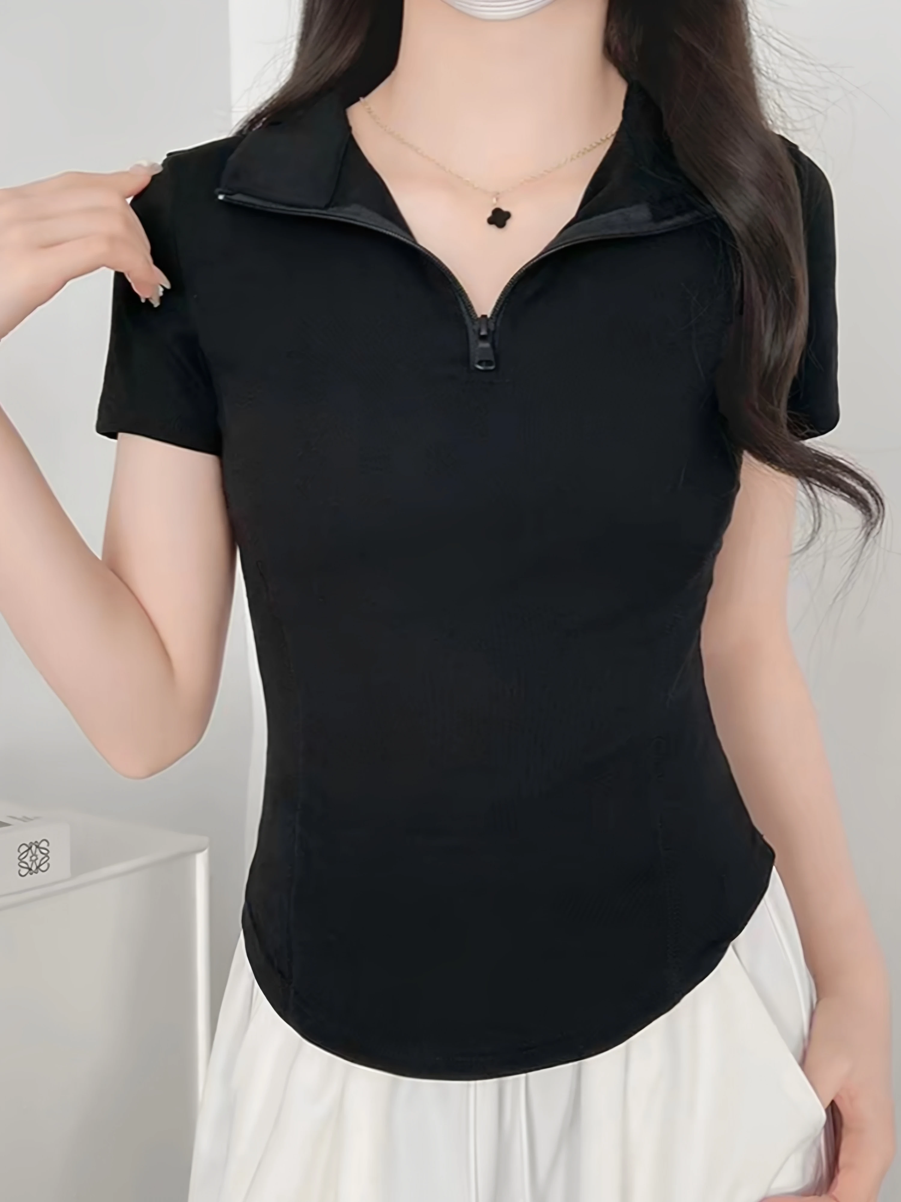 Summer Women's Zipper Neck Short Sleeve T-Shirt 95 Cotton Slim Fit Shoulder Fishbone Top Large Size Casual Comfortable
Summer Women's Zipper Neck Short Sleeve T-Shirt 95 Cotton Slim Fit Shoulder Fishbone Top Large Size Casual Comfortable