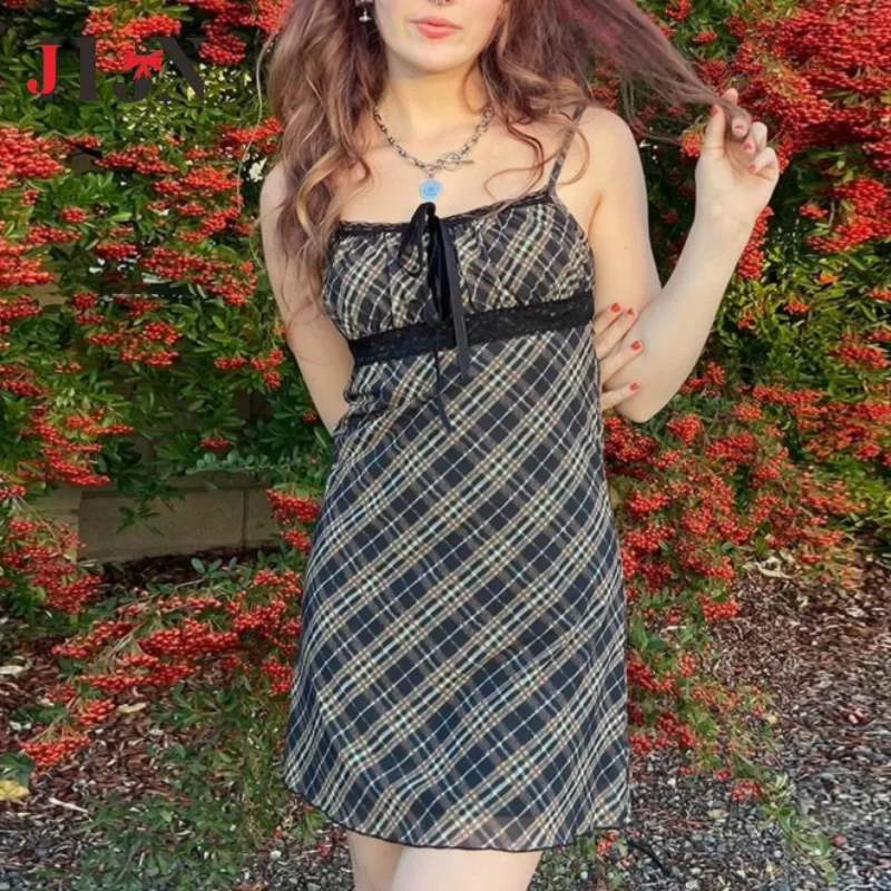 JHJN 2025 French style Summer New style Women's Short skirt Sweet Fresh Plaid Suspenders Sexy Lace Mesh Patchwork A-line Dresses
JHJN 2025 French style Summer New style Women's Short skirt Sweet Fresh Plaid Suspenders Sexy Lace Mesh Patchwork A-line Dresses