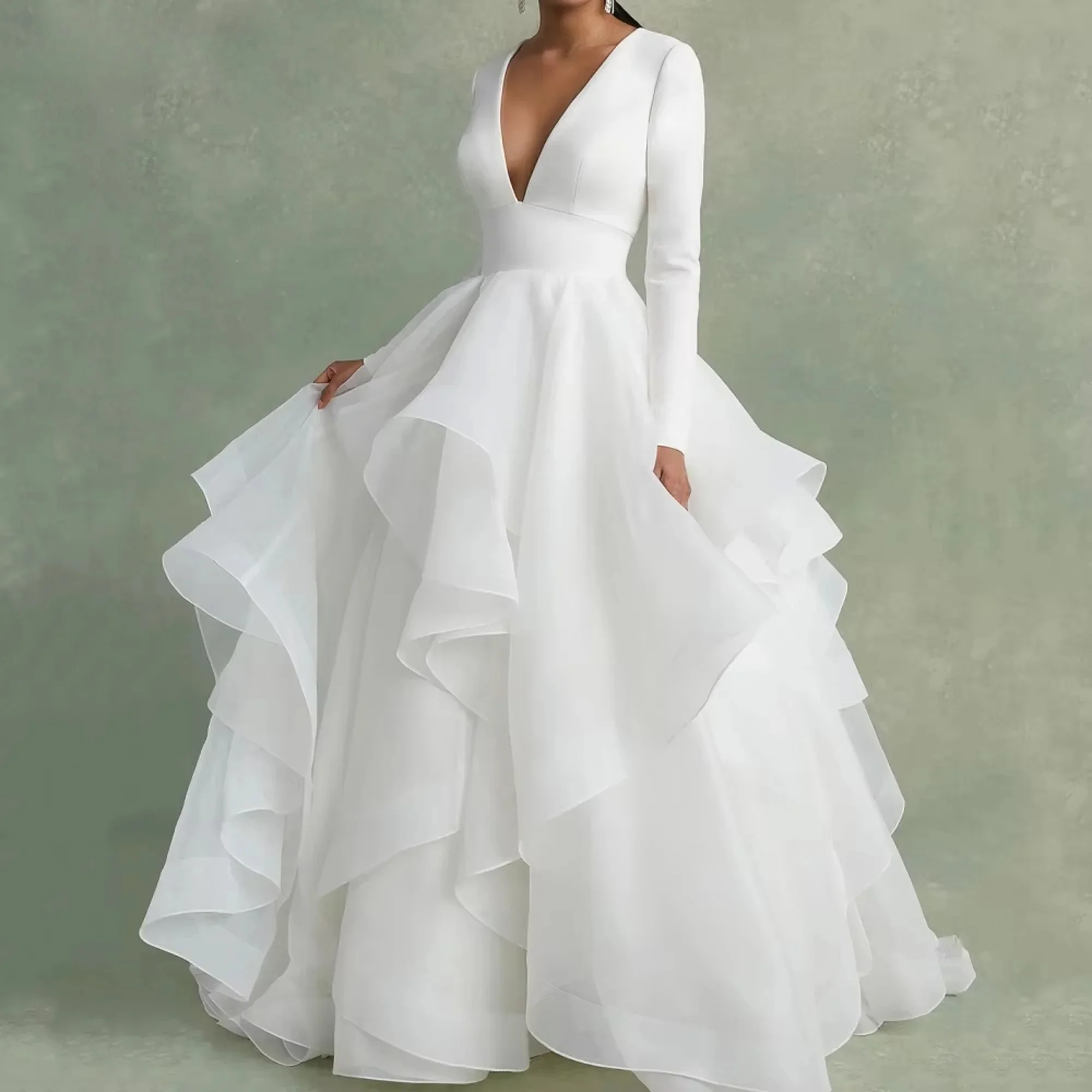 Customized Classic A-line V-Neck Bridal Dresses Elegant Wedding Ball Gowns Long Sleeves Backless Bride Simple Robe for 2026
Customized Classic A-line V-Neck Bridal Dresses Elegant Wedding Ball Gowns Long Sleeves Backless Bride Simple Robe for 2026