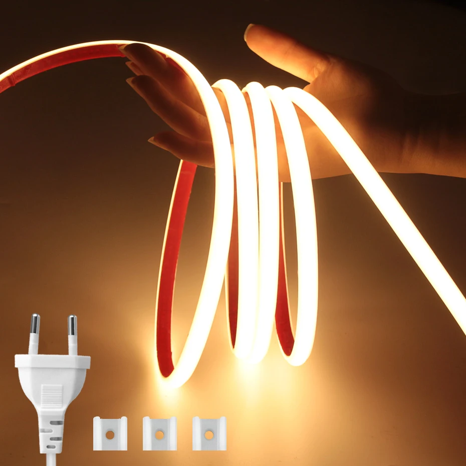 AC 220V COB LED Neon Strip Light with EU Power Plug Flexible Tape Waterproof Adhesive Ribbon Lamp For Outdoor Garden Lighting
AC 220V COB LED Neon Strip Light with EU Power Plug Flexible Tape Waterproof Adhesive Ribbon Lamp For Outdoor Garden Lighting