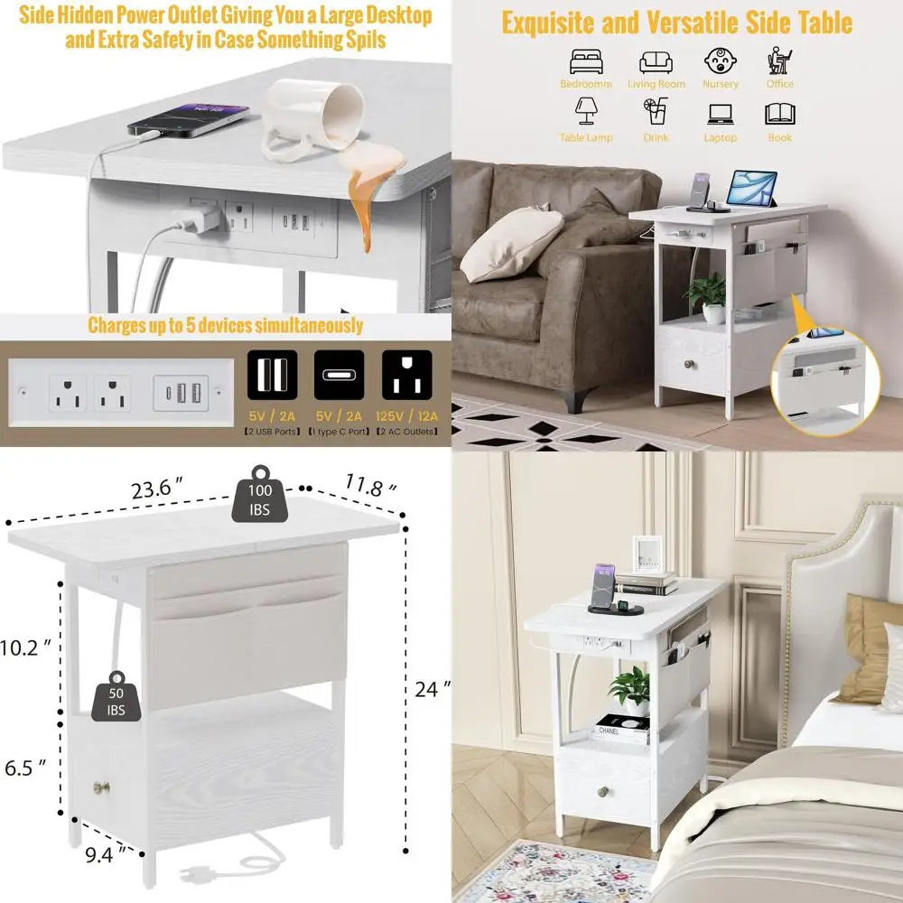Compact Charging Nightstand with Storage and Outlets for Bedrooms, Living Rooms, and Small Spaces
Compact Charging Nightstand with Storage and Outlets for Bedrooms, Living Rooms, and Small Spaces