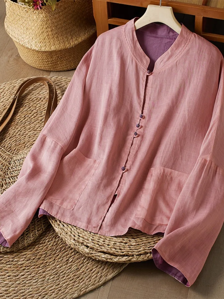 Chinese Sle Vintage Double-Sided Wear Hemp irt Jaet Women's Pure Color Stand Collar Improved Tang Costume Long Sve O...
Chinese Sle Vintage Double-Sided Wear Hemp irt Jaet Women's Pure Color Stand Collar Improved Tang Costume Long Sve O...