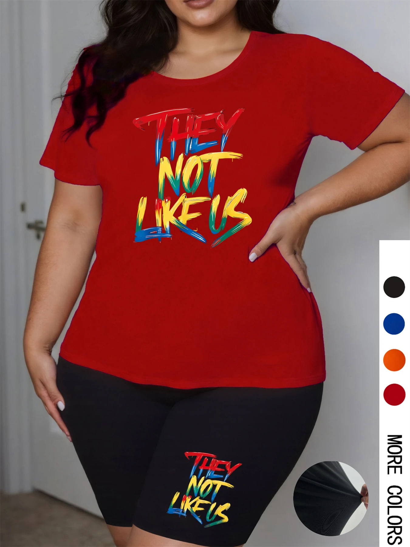 Plus Size Women 2 Piece Shorts Set Short Sleeve T-shirt Elastic Summer Letter Print Street Oversize Chic Two Piece Outfits
Plus Size Women 2 Piece Shorts Set Short Sleeve T-shirt Elastic Summer Letter Print Street Oversize Chic Two Piece Outfits