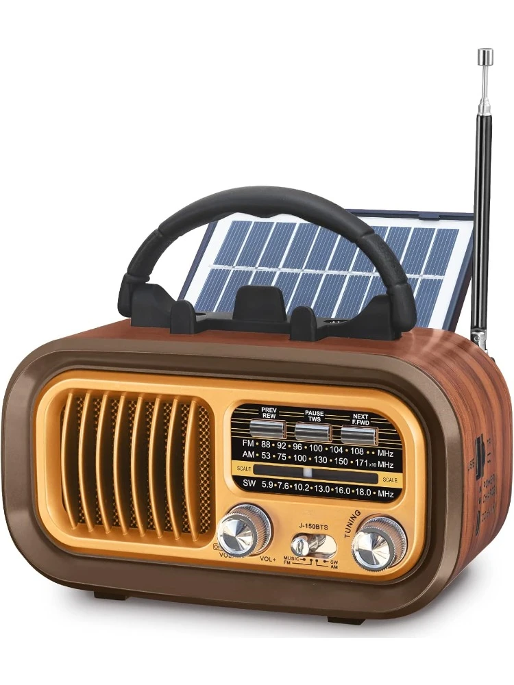 Retro Portable Radio - AM/FM/SW, Bluetooth, Solar/D Battery/USB-C, TWS, TF/USB Playback, Vintage Sound
Retro Portable Radio - AM/FM/SW, Bluetooth, Solar/D Battery/USB-C, TWS, TF/USB Playback, Vintage Sound