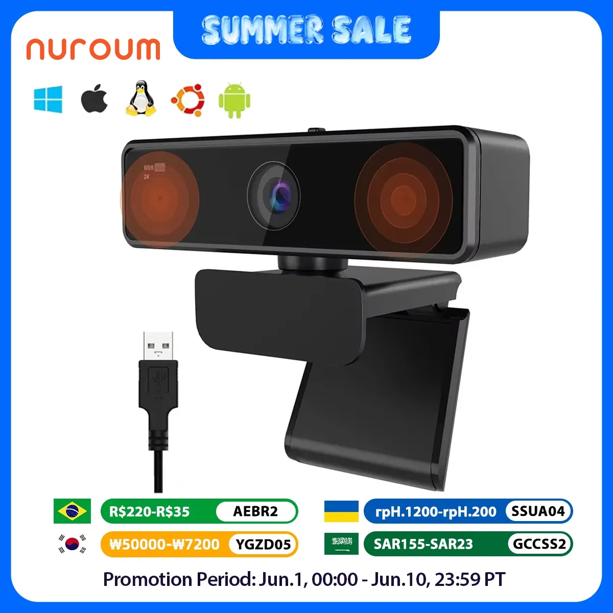NUROUM V11 Webcam 1080p 60fps Mini Web Computer Camera Webcam For PC With Dual Microphone 1440P 30fps FHD 2K Usb Video Camera
NUROUM V11 Webcam 1080p 60fps Mini Web Computer Camera Webcam For PC With Dual Microphone 1440P 30fps FHD 2K Usb Video Camera