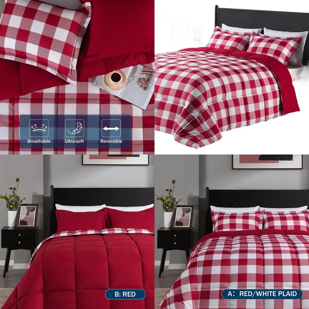 King Size Red & White Plaid Down-Alternative Reversible Comforter Set with 2 Shams - 3-Piece
King Size Red & White Plaid Down-Alternative Reversible Comforter Set with 2 Shams - 3-Piece