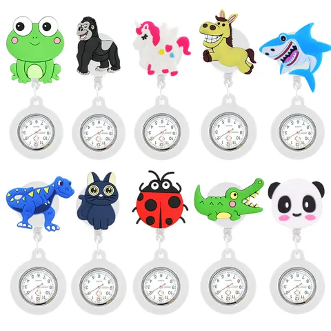 Bonito dos desenhos animados crianças brinquedos relógios das mulheres dos homens enfermeira médico relógio de bolso broche pino crachá relógio de peito estudante