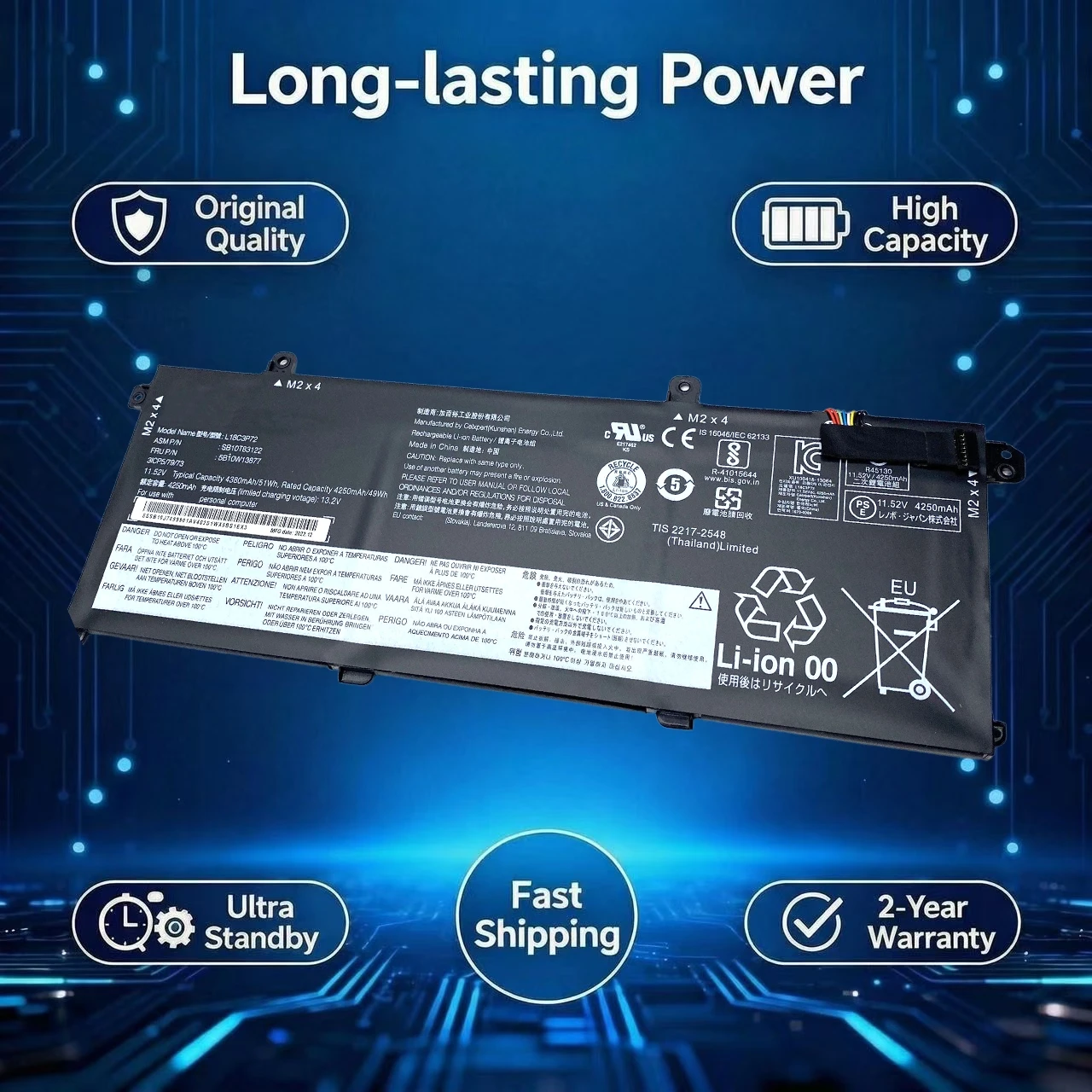 New Original L18M3P73 L18L3P73 L18C3P72 L18M3P72 Laptop Battery For Lenovo ThinkPad T490 T495 P43s 02DL007 SB10T83122 5B10W13877
New Original L18M3P73 L18L3P73 L18C3P72 L18M3P72 Laptop Battery For Lenovo ThinkPad T490 T495 P43s 02DL007 SB10T83122 5B10W13877