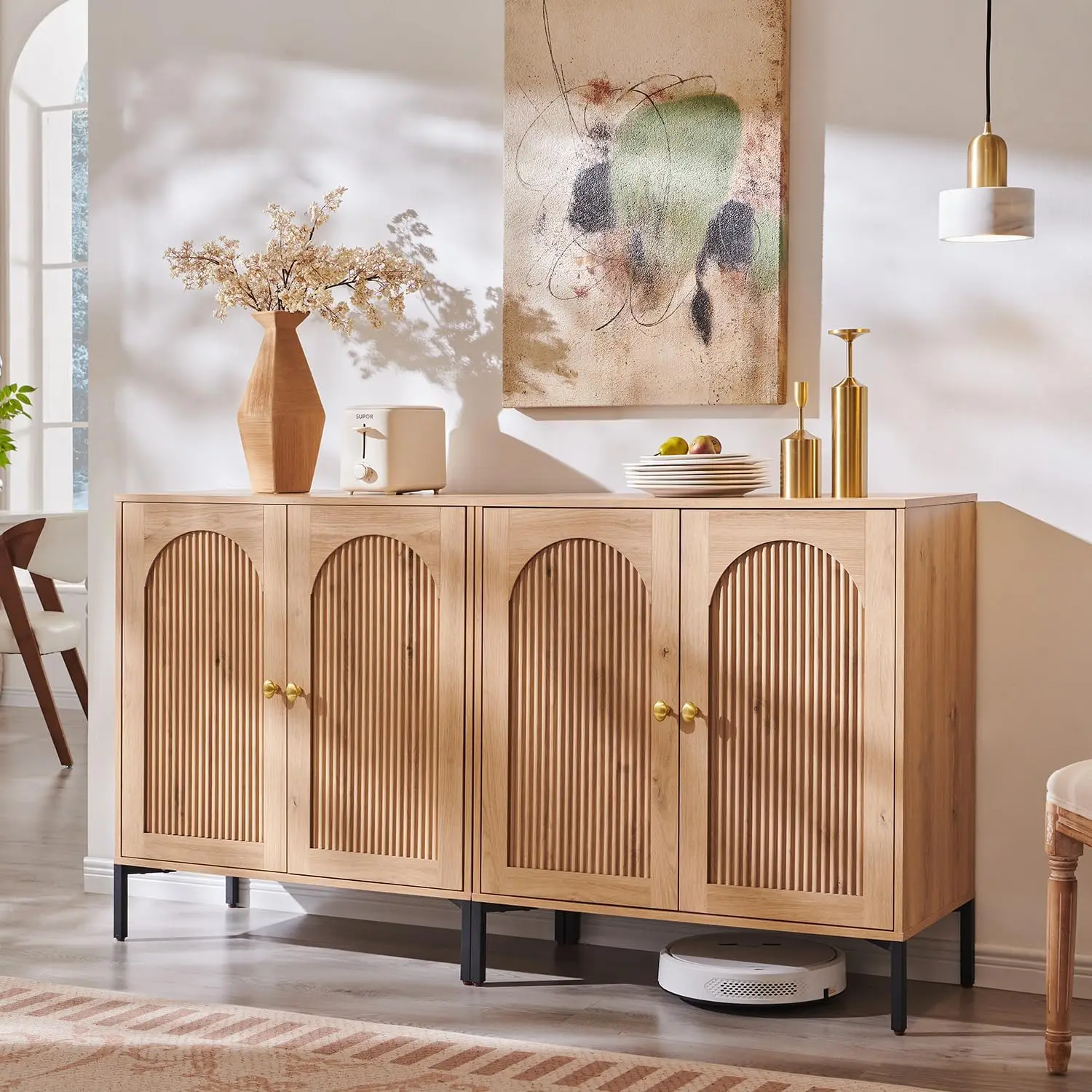 61.75' Fluted Arched Sideboard with Adjustable Shelves, Wooden Storage Cabinet for Living Room, Kitchen, Entryway
61.75' Fluted Arched Sideboard with Adjustable Shelves, Wooden Storage Cabinet for Living Room, Kitchen, Entryway