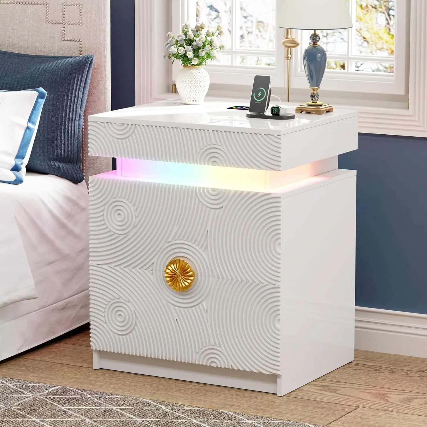 LED Nightstand - with RGB Light, Night Stand with a Lockable Hidden Drawer and 2 Drawer, Smart Bedside Table with, Customized
LED Nightstand - with RGB Light, Night Stand with a Lockable Hidden Drawer and 2 Drawer, Smart Bedside Table with, Customized