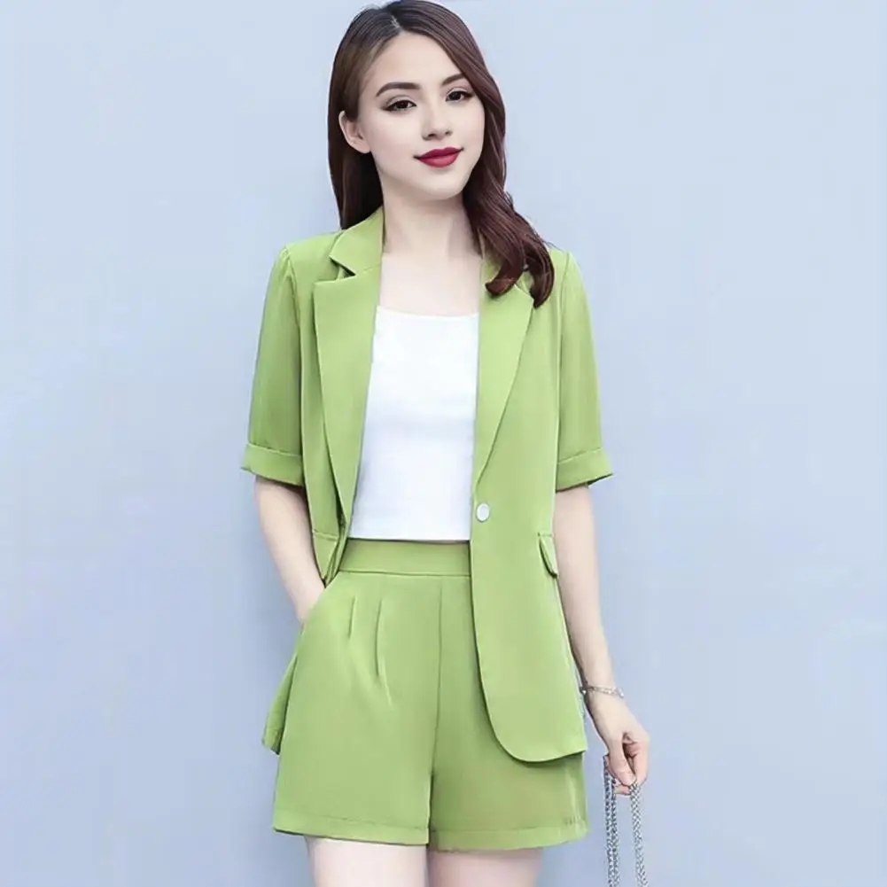 2 Piece Women Casual Outfit Lapel Short Sleeve Elegant Office Suit Solid Color OL Style Single Button Blazer Shorts Set for Lady
2 Piece Women Casual Outfit Lapel Short Sleeve Elegant Office Suit Solid Color OL Style Single Button Blazer Shorts Set for Lady