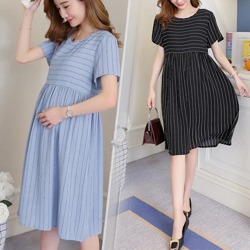 Maternity Spring and Summer Pregnancy Dress Ruffled Short-sleeved Striped Stitching Maternity Clothes Loose Dress for Premama
Maternity Spring and Summer Pregnancy Dress Ruffled Short-sleeved Striped Stitching Maternity Clothes Loose Dress for Premama