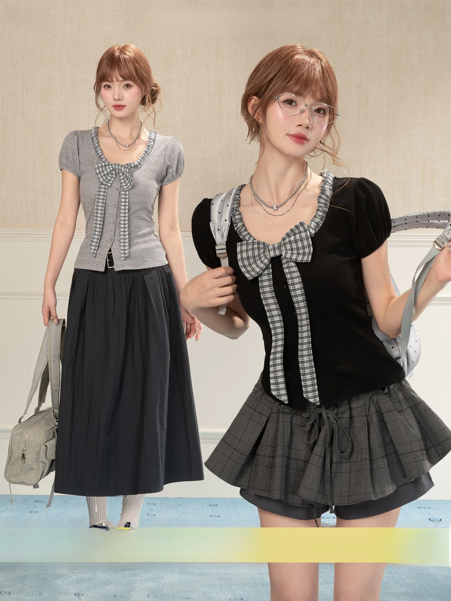 Heynew Knot Design Plaid Patchwork Button Short Sleeve Slim Fit Women's T-shirt Spring Casual round Neck Top
Heynew Knot Design Plaid Patchwork Button Short Sleeve Slim Fit Women's T-shirt Spring Casual round Neck Top