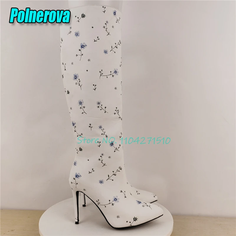 White Leather Flower Print Knee High Boots Sexy Pointed Toe Stiletto Knight Boots Autumn Winter Fashion Party Women's Shoes
White Leather Flower Print Knee High Boots Sexy Pointed Toe Stiletto Knight Boots Autumn Winter Fashion Party Women's Shoes