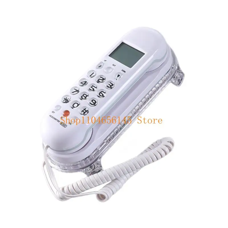 652F B365 Mini Wall mounted Phone Crystal Base Small Landline Telephone Clear and User friendly LCD Display Multi Language