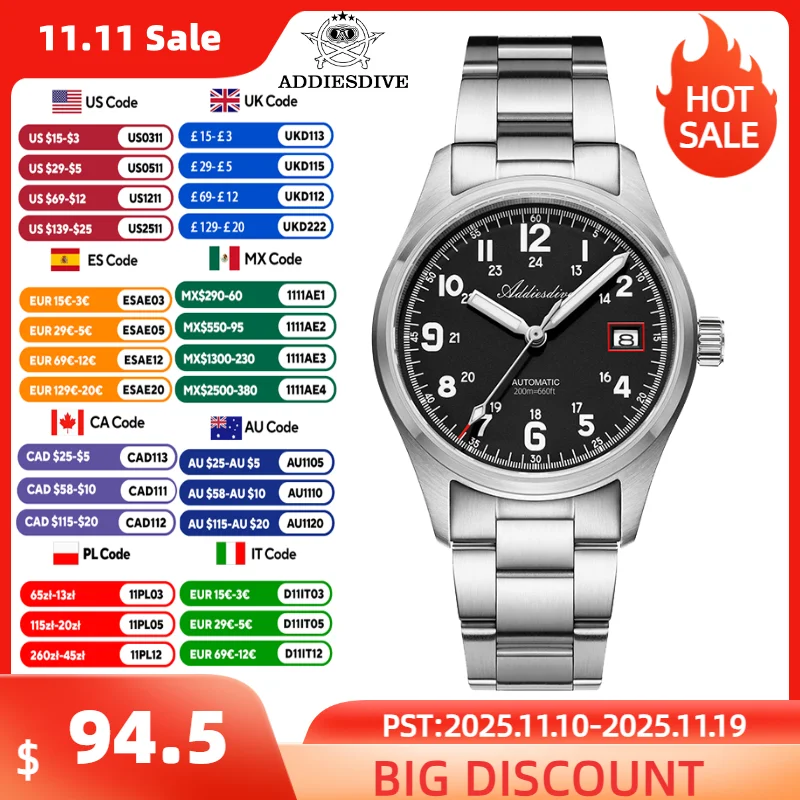 ADDIESDIVE Luxury Men's Automatic Watch Sapphire Glass Super Luminous 20Bar Waterproof Watches For Man Retro Mechanical Watch
ADDIESDIVE Luxury Men's Automatic Watch Sapphire Glass Super Luminous 20Bar Waterproof Watches For Man Retro Mechanical Watch