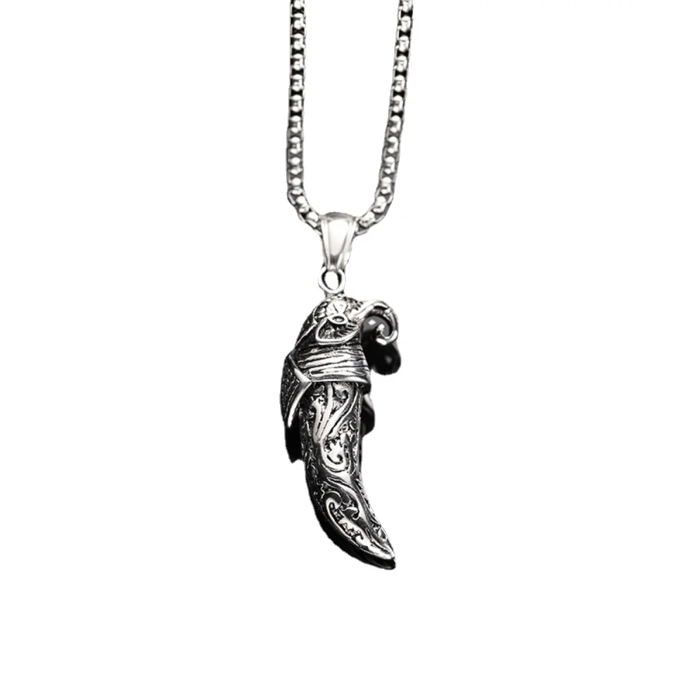 European and American Punk Fashion Street Hip-hop Carved Ivory Titanium Steel Pendant Necklace
European and American Punk Fashion Street Hip-hop Carved Ivory Titanium Steel Pendant Necklace