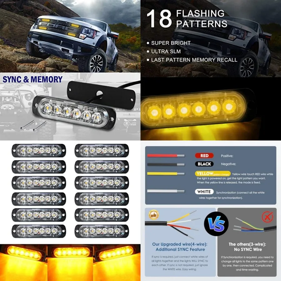12-Pack 6 LED Sync Feature Strobe Lights Vehicles Trucks Emergency Strobe Lights Kit 12V -24V Warning Hazard Flash Strobe Light
12-Pack 6 LED Sync Feature Strobe Lights Vehicles Trucks Emergency Strobe Lights Kit 12V -24V Warning Hazard Flash Strobe Light