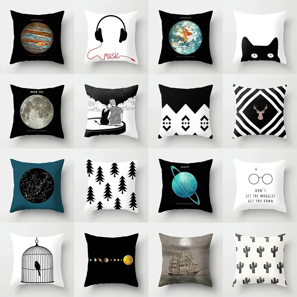 Black and white high-quality space printed cushion cover for home bedroom living room sofa decoration soft pillowcase
Black and white high-quality space printed cushion cover for home bedroom living room sofa decoration soft pillowcase