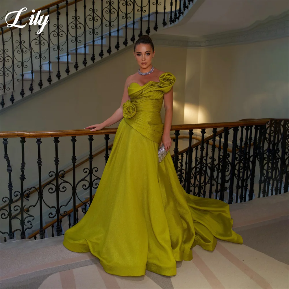 Lily Olive Green Satin Evening Gown A-Line Train Prom Dress with 3D Floral Wedding Dresses Elegant robes de soirée Customized
Lily Olive Green Satin Evening Gown A-Line Train Prom Dress with 3D Floral Wedding Dresses Elegant robes de soirée Customized