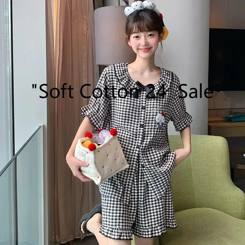 Hello Kitty Women's Black Summer Pajama Set Short Sleeve Round Neck Cotton Kawaii Nightshirt Comfortable Home Dress Lounge Outfi
Hello Kitty Women's Black Summer Pajama Set Short Sleeve Round Neck Cotton Kawaii Nightshirt Comfortable Home Dress Lounge Outfi