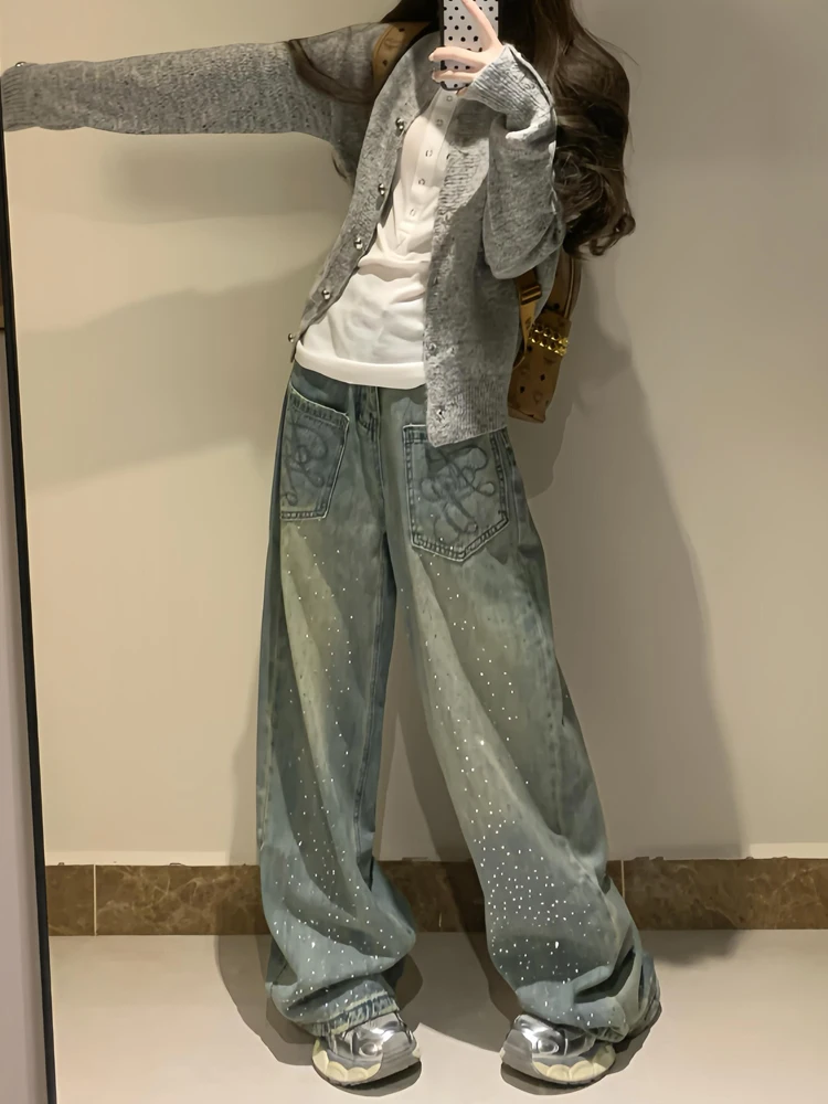 American Style Wide Leg Denim Jeans Women's Summer New Design Loose Slim Straight Floor-Length Pants Diamond Heating
American Style Wide Leg Denim Jeans Women's Summer New Design Loose Slim Straight Floor-Length Pants Diamond Heating