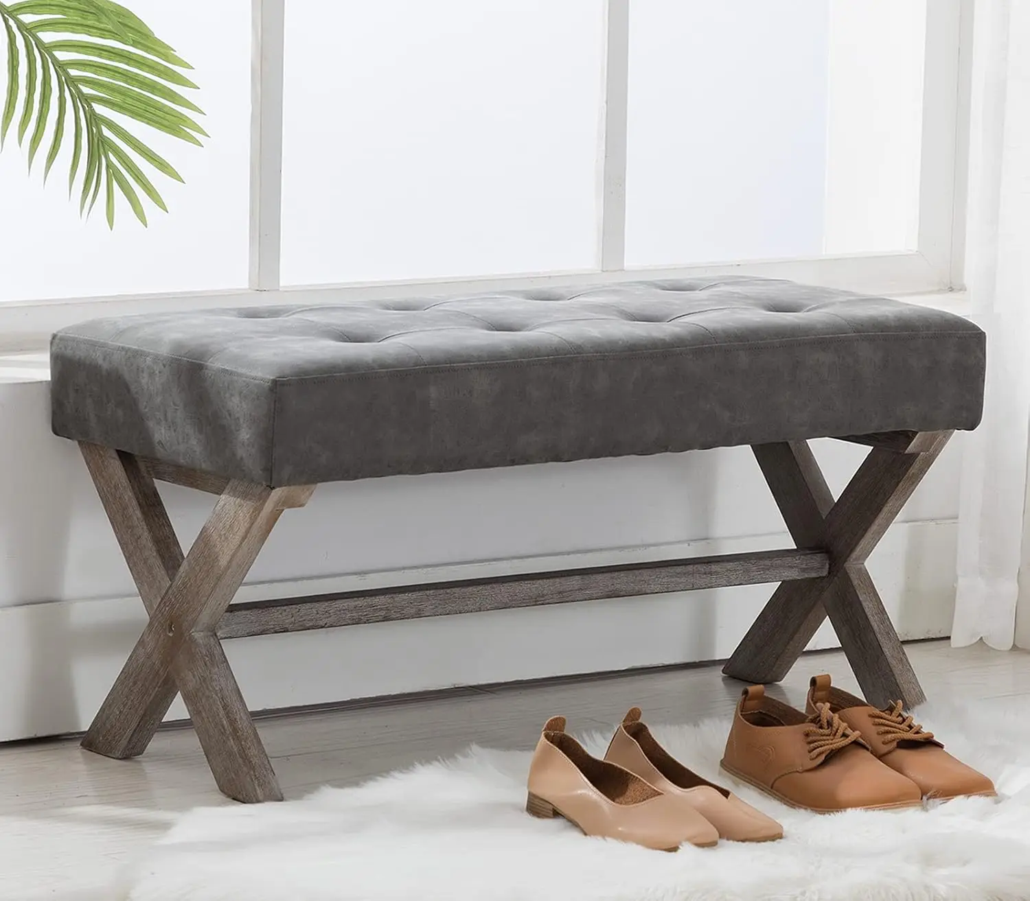 PU Leather 36 inch Entryway Bench, X-Shaped Wood Legs - Gray
PU Leather 36 inch Entryway Bench, X-Shaped Wood Legs - Gray