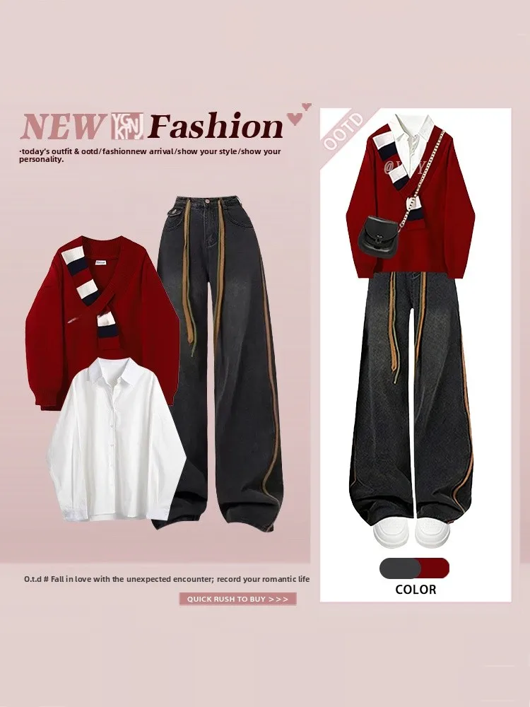 Красный зимний комплект Cisas: шарф, свитер, джинсы с поясом, футболка — модный женский ансамбль из трех предметов
Красный зимний комплект Cisas: шарф, свитер, джинсы с поясом, футболка — модный женский ансамбль из трех предметов