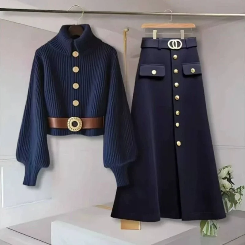 Autumn Winter Sweater Skirt Suits 2025 New Navy Blue Single-Breasted Women's Clothes Knitwear Coat Culottes Sets Female Ttop
Autumn Winter Sweater Skirt Suits 2025 New Navy Blue Single-Breasted Women's Clothes Knitwear Coat Culottes Sets Female Ttop