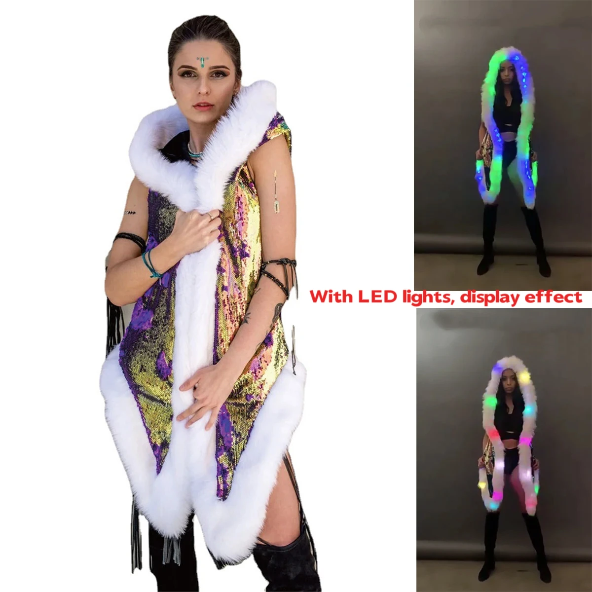 Женская светодиодная шуба из искусственного меха на Хэллоуин, новый жилет с блестками, куртка со светодиодной подсветкой, женский костюм на Хэллоуин, карнавал
Женская светодиодная шуба из искусственного меха на Хэллоуин, новый жилет с блестками, куртка со светодиодной подсветкой, женский костюм на Хэллоуин, карнавал