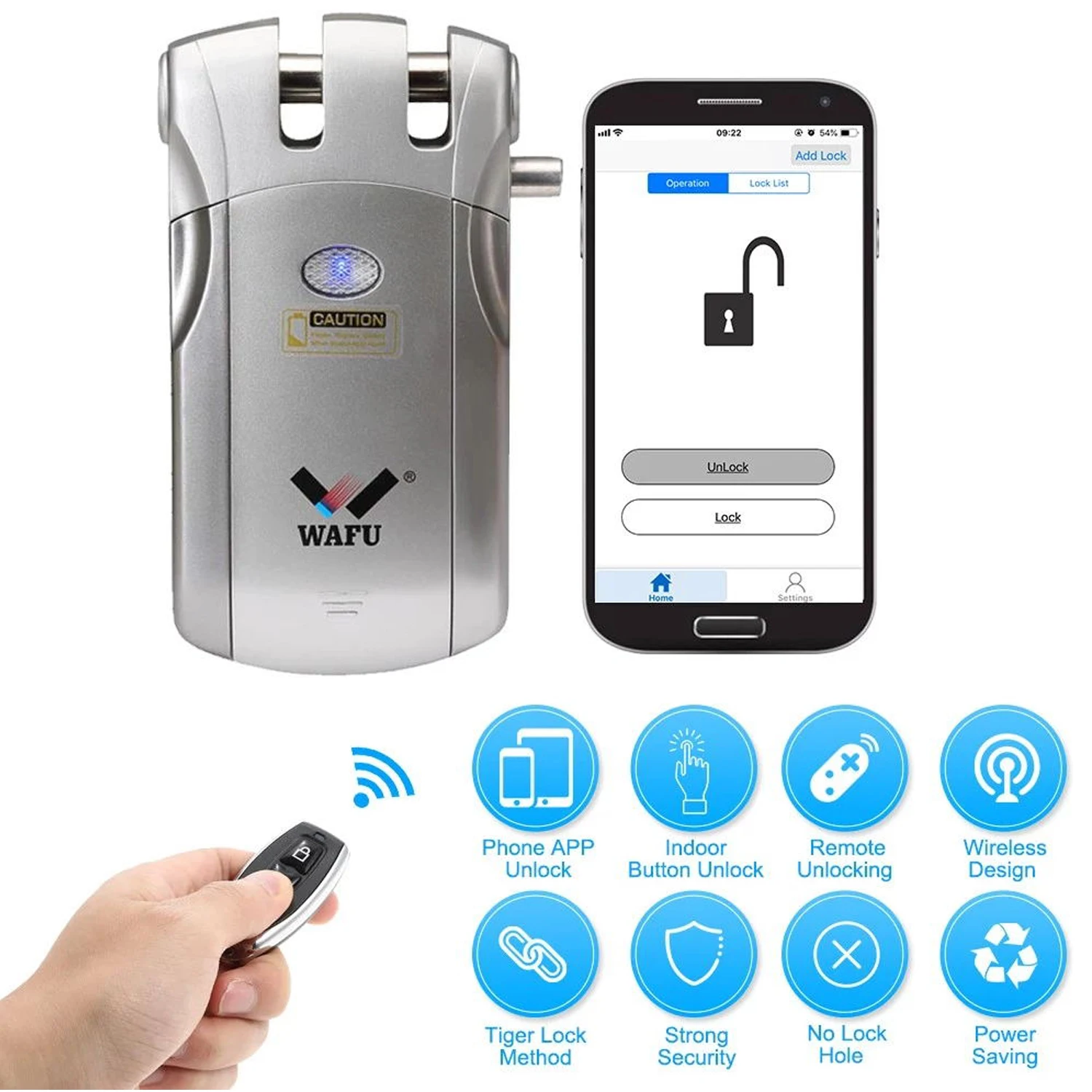 Wafu 433MHz Smart Lock Security Wireless WIFI Bluetooth-Compatible Tuya Control Electronic Door Invisible With 4 Remote Keys
Wafu 433MHz Smart Lock Security Wireless WIFI Bluetooth-Compatible Tuya Control Electronic Door Invisible With 4 Remote Keys
