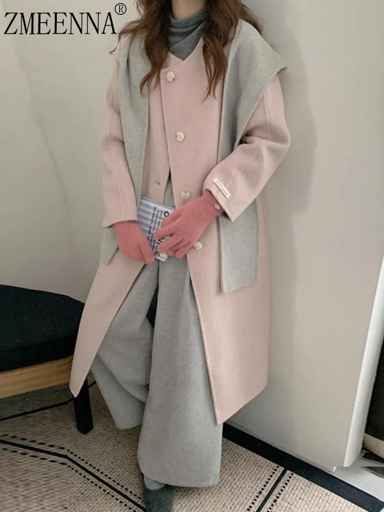 ZMEENNA Chic Womens Double Faced Wool Blend Longline Coat With Hooded Scarf Detail And Button Front Warm Outerwear ZM3654 
ZMEENNA Chic Womens Double Faced Wool Blend Longline Coat With Hooded Scarf Detail And Button Front Warm Outerwear ZM3654