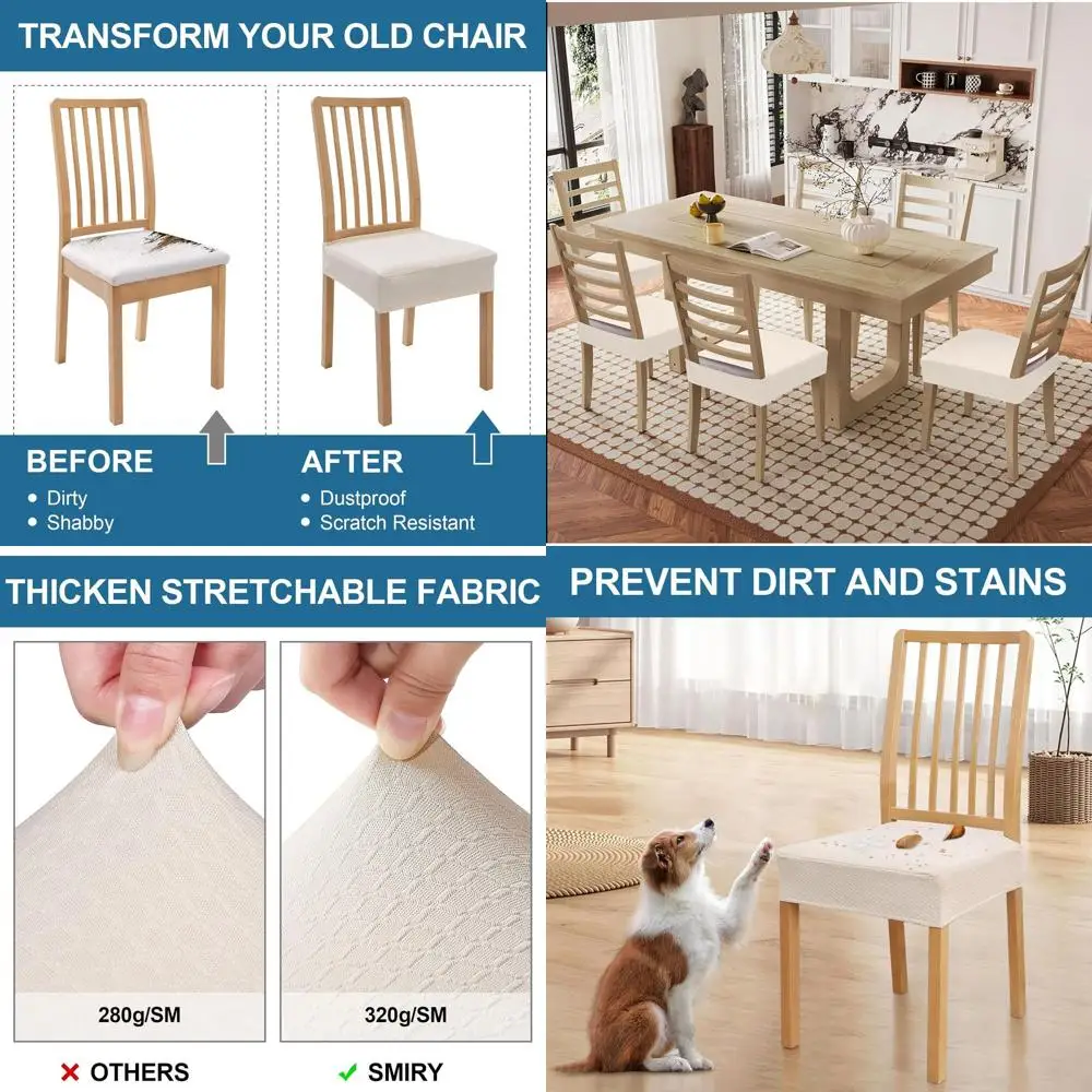 Waterproof Seat Covers Set of 6 for Dining Chairs, Stretchable Jacquard, Removable & Washable, Beige
Waterproof Seat Covers Set of 6 for Dining Chairs, Stretchable Jacquard, Removable & Washable, Beige