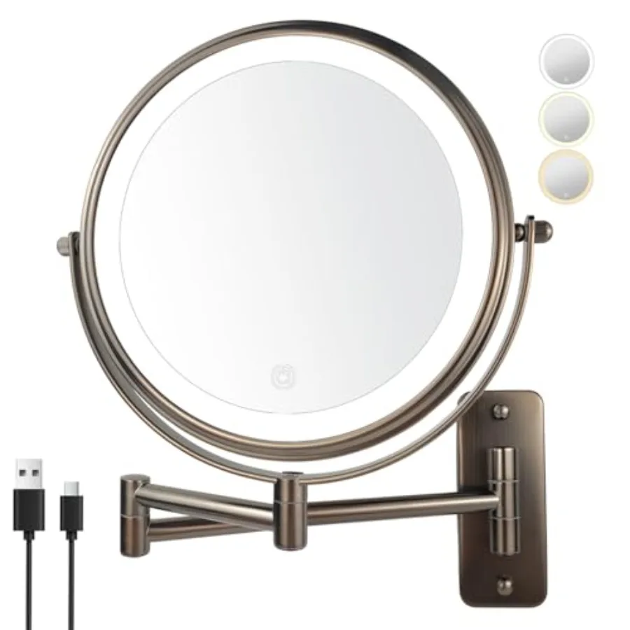 8 inch Wall Mounted Lighted Makeup Mirror Rechargeable Double Sided 1X/10X Magnifying Mirror with 3 Color Lights Touch Dimming
8 inch Wall Mounted Lighted Makeup Mirror Rechargeable Double Sided 1X/10X Magnifying Mirror with 3 Color Lights Touch Dimming