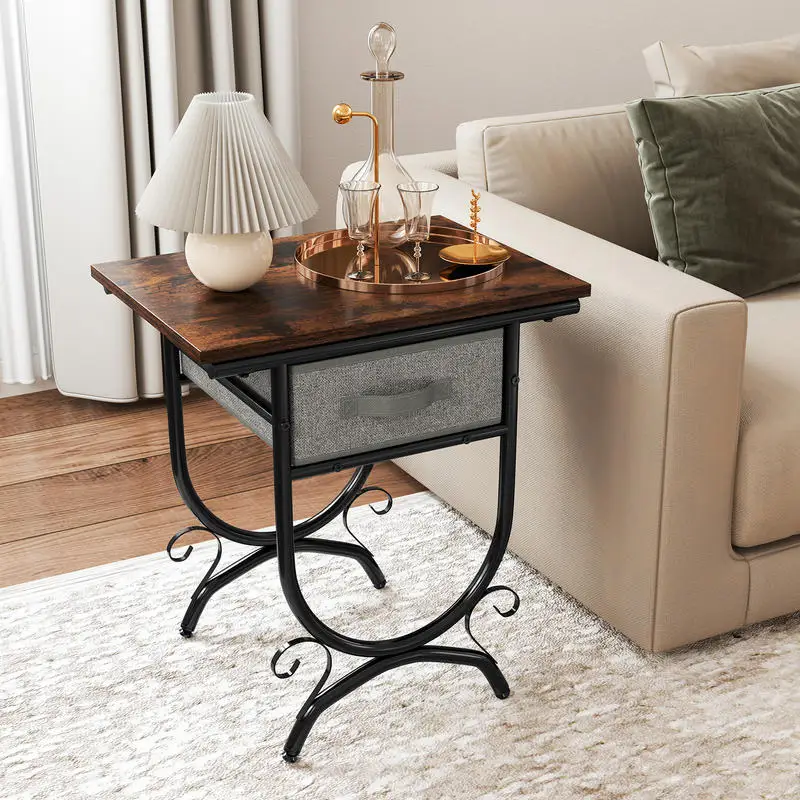 Side Table with Fabric Drawer and Carved Metal Frame for Living Room
Side Table with Fabric Drawer and Carved Metal Frame for Living Room