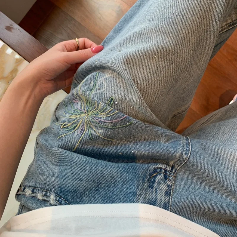Blue Embellished Floral Straight Womens Jeans and Pants Summer Lightweight Detailed Loose Slimming Versatile Premium Chic
Blue Embellished Floral Straight Womens Jeans and Pants Summer Lightweight Detailed Loose Slimming Versatile Premium Chic
