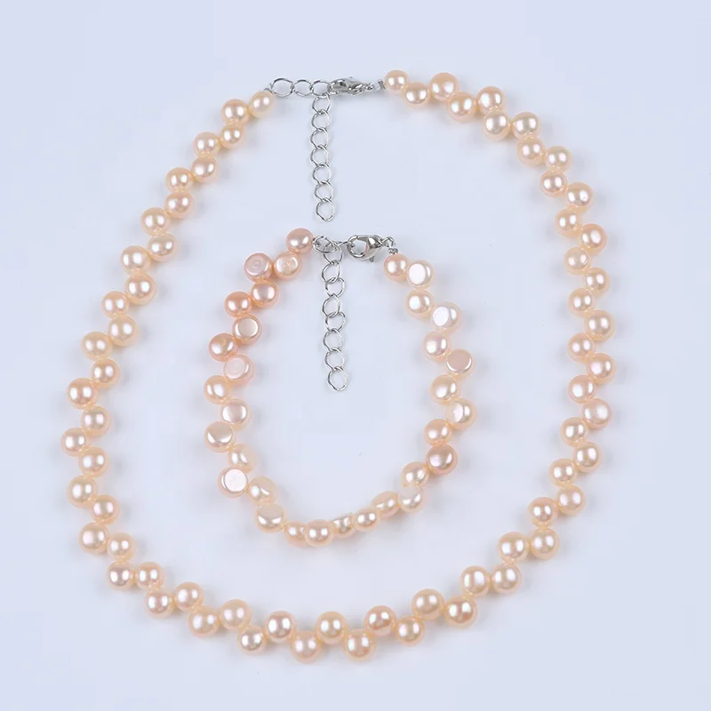 Fashion Real Freshwater Button Necklace Bracelet Set 6-7mm Pink Color Natural Pearl Jewelry Sets For Women
Fashion Real Freshwater Button Necklace Bracelet Set 6-7mm Pink Color Natural Pearl Jewelry Sets For Women