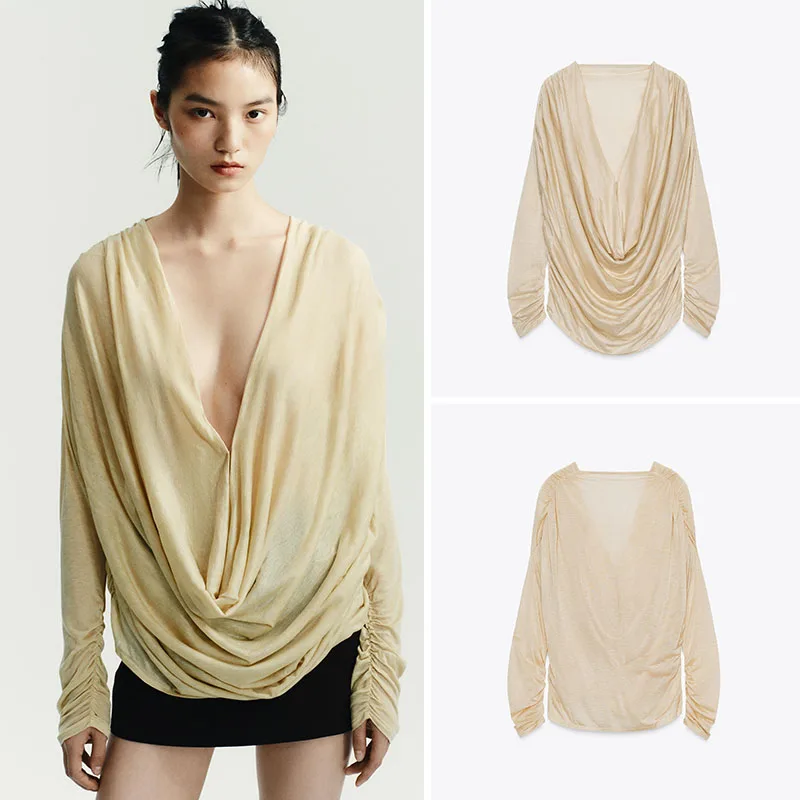 Sexy Deep V-neck Pleated Long Sleeve Top Women's New Arrival Autumn Fashionable Stage Costume Traditional Ethnic Women's Wear
Sexy Deep V-neck Pleated Long Sleeve Top Women's New Arrival Autumn Fashionable Stage Costume Traditional Ethnic Women's Wear