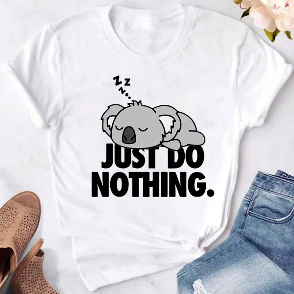 Cute Koala Just Do Nothing Printed T-Shirts For Women Short Sleeve Funny Round Neck Tee Shirt Casual Summer Tops
Cute Koala Just Do Nothing Printed T-Shirts For Women Short Sleeve Funny Round Neck Tee Shirt Casual Summer Tops
